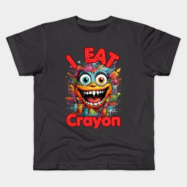 Crayon Eater Kids T-Shirt by BukovskyART